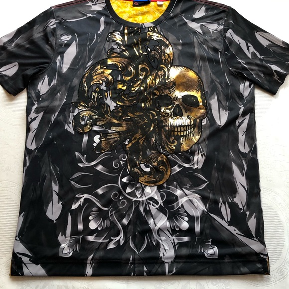 Robert Graham Saints/Sinners Gold Metallic Men's Size L Graphic Skull T-Shirt - Picture 2 of 16